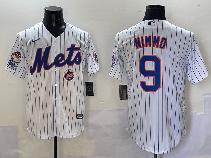Men New York Mets #9 Nimmo White Stripe Game 2025 Nike MLB Jersey style 8